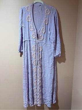 Free People Lavender Embroidered Tie-Front Maxi Dress